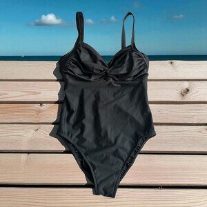 TROPICAL ESCAPE Black Sweetheart Ruched One Piece Bathing Suit Swimsuit Size 14